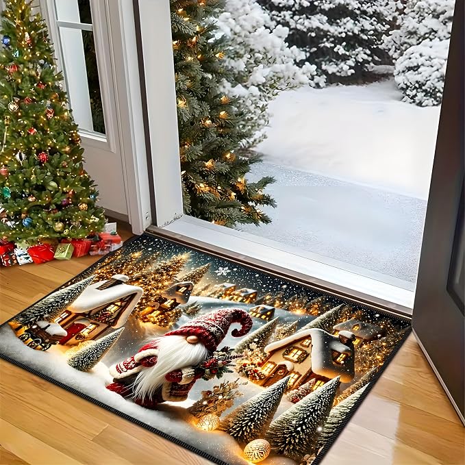 Christmas Gnome Area Rug 15.7x23.6 Inch, Faux Cashmere Non Slip Floor Mat, Snowy Village Holiday Rug for Entryway Bedroom Kitchen (Snowfield Gnomes, 15.7x23.6inch)