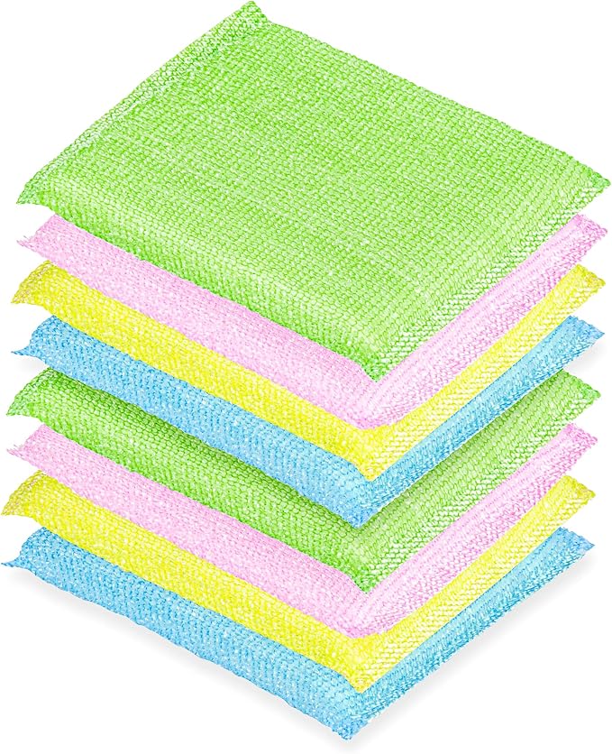 DecorRack 8 Multipurpose Scouring Pads, Non-Scratch Sponge (8 Pack)