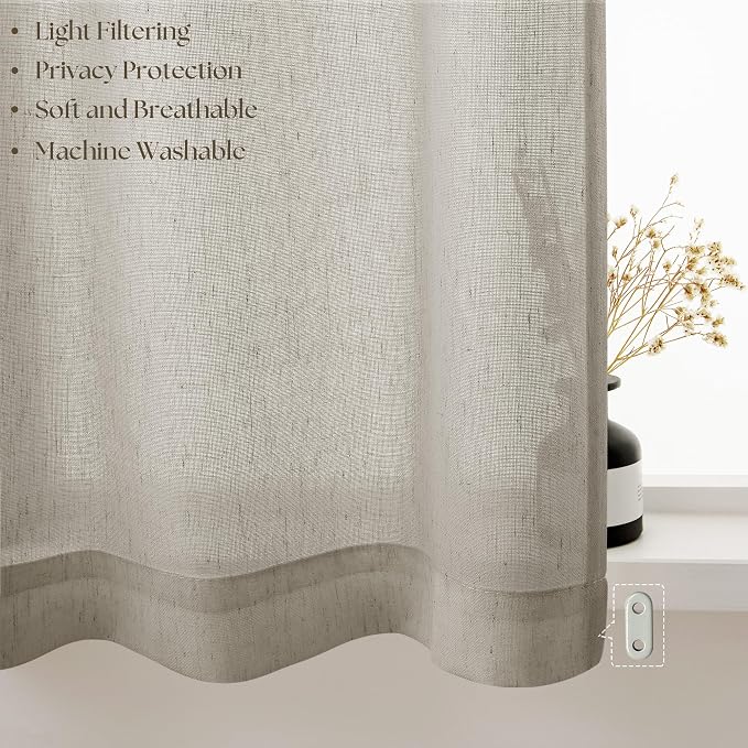 Small Window Curtains for Kitchen 30 Inches Long 2 Panels Semi Sheer | Light Filtering, Boho, RV Camper Curtain, Rod Pocket Drapes, for Living Room, Half Windows, Burlywood Birch, W25XL30 Inches