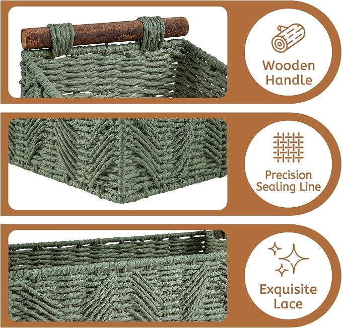 Toilet Paper Storage Basket for Bathroom Countertop Baskets for Organizing | with Handle for Bathroom Bedroom Home Decor Small Basekt for Shelves Apartment Countertop Use,Green