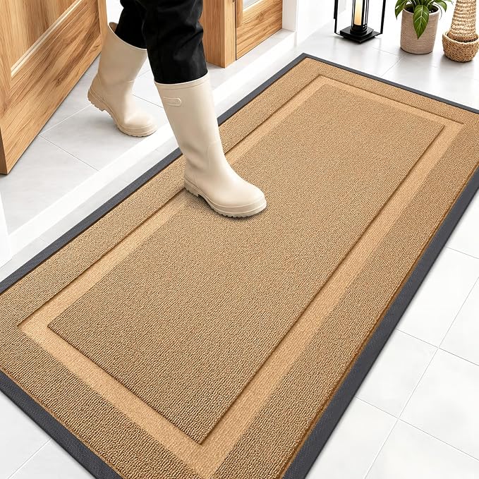 OLANLY Front Door Mat Outside 47x23, All-Season Heavy-Duty Rubber Doormat | Butter Yellow, Absorbent, Stain and Fade Resistant, Non-Slip Backing, Low-Profile Indoor Outdoor Floor Mat for Entryway