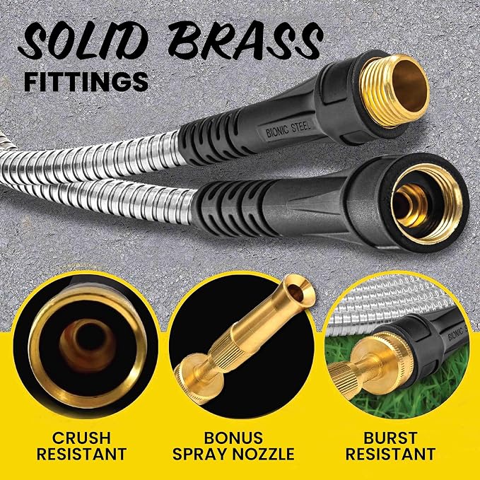 Bionic Steel PRO 100 Ft Garden Hose with Nozzle, Premium 304 Stainless Steel Metal Water Hose 100Ft Flexible Hose, Rust Proof, Lightweight, Heavy Duty, Crush Resistant Fittings, 500 PSI, 2025 Model