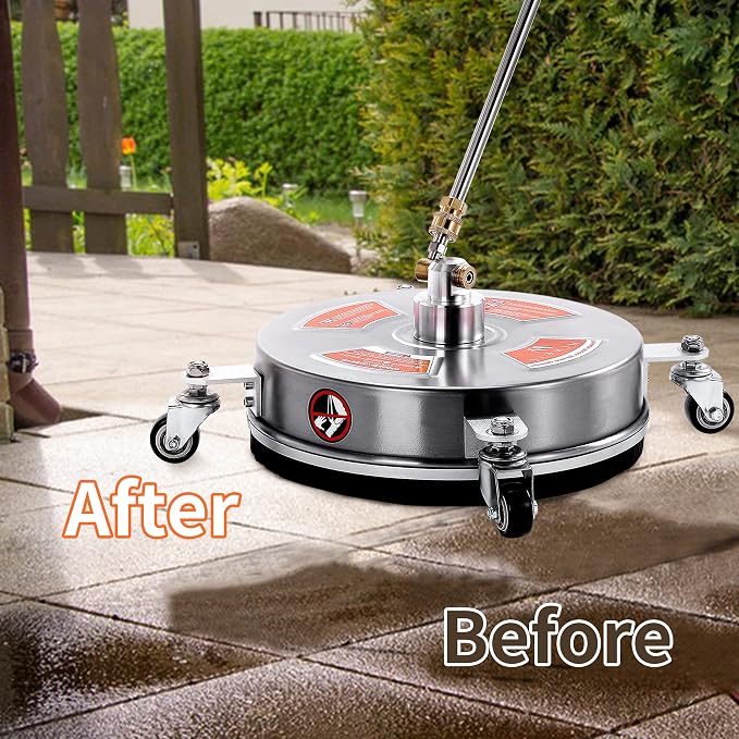 M MINGLE 14'' Pressure Washer Surface Cleaner Attachment, 4000 PSI | Driveway Power Washer Accessory with 2 Extension Wands, 1/4" Quick Connect, Ideal for Cleaning Driveways and Sidewalks