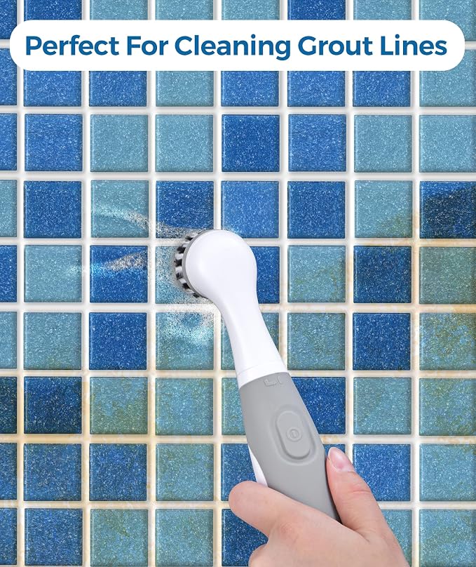 kHelfer Electric Cleaning Brush with Battery Power, Electric Grout Brush | Lightweight & Waterproof, 5 Brush Heads, Stainless Steel Wire Brush, Cleaning Brush for Grout, Tile, Corner, Crevice, Kitchen