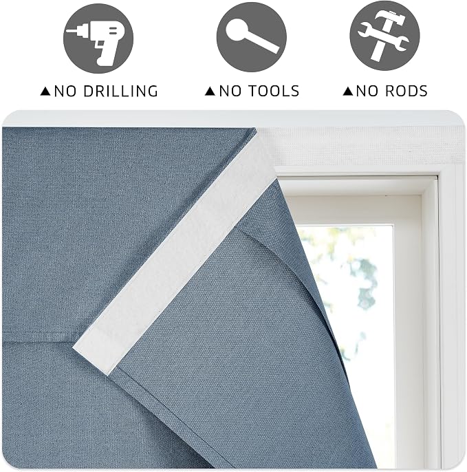 RYB HOME 100% Blackout Curtains for French Door, Privacy Lightweighted Door Window Curtains Thermal Insulated for Kitchen Living Room Easy to Install Blinds, W30 x L80 inch, 1 Pc, Haze Blue