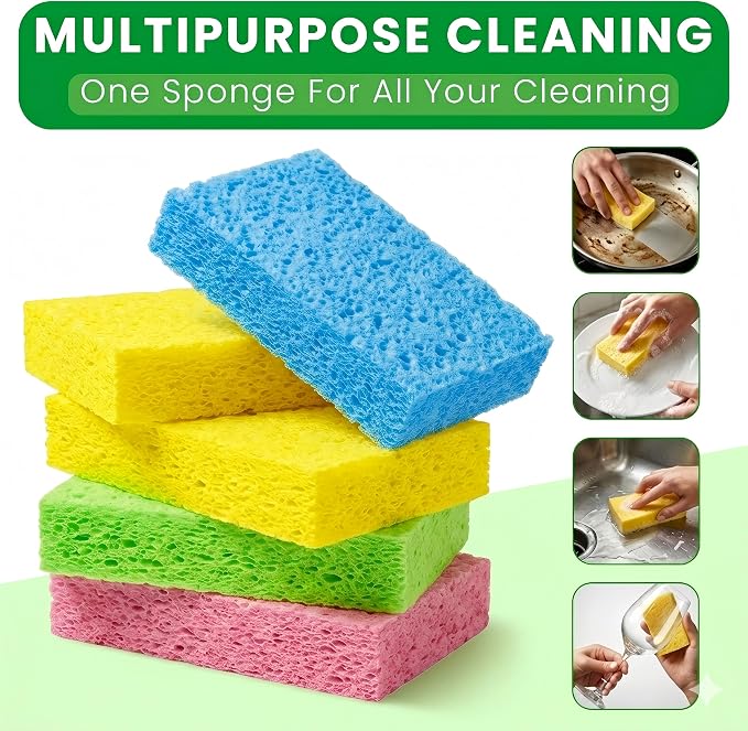 Metflavor Compressed Kitchen Sponges, 12 Count, Thick Pop-up Dish Sponges | Non-Scratch, Biodegradable & Compostable, 5" x 3" x 1"
