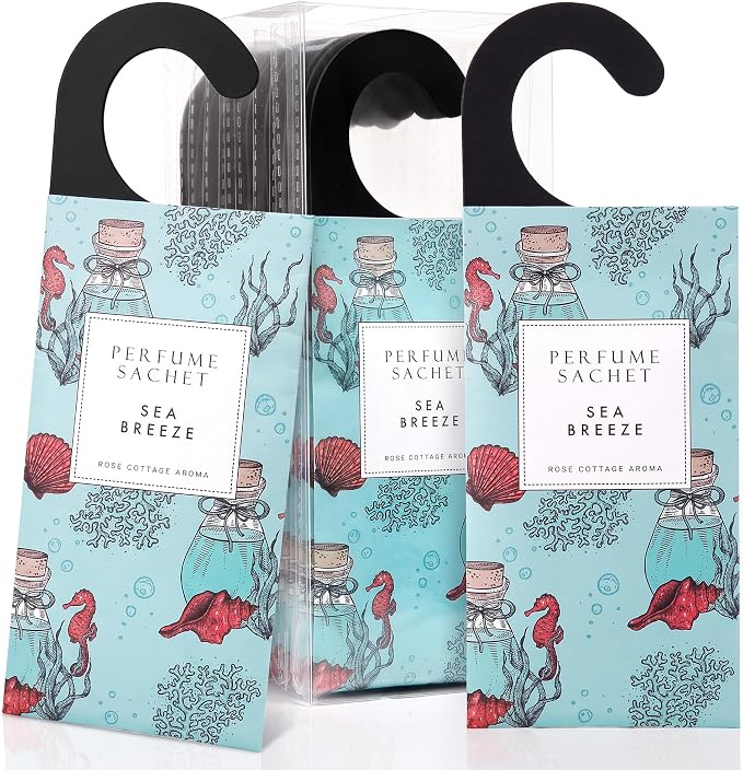 Large 12 Packs Sea Breeze Hanging Scented Sachets Long-Lasting Closet Deodorizer Air Freshener Fabric Refresher Odor Eliminator for Drawer Home Fragrance Gift Set
