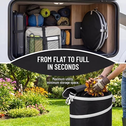 42 Gallon Collapsible Yard Waste Bags 2 Pack, Pop Up Trash Cans with Rigid Plastic Bottom & Dual Drain Holes, Extra Large Lawn Leaf Garbage Bins for Large Garden, Yard Cleanup, RV & Outdoor Storage