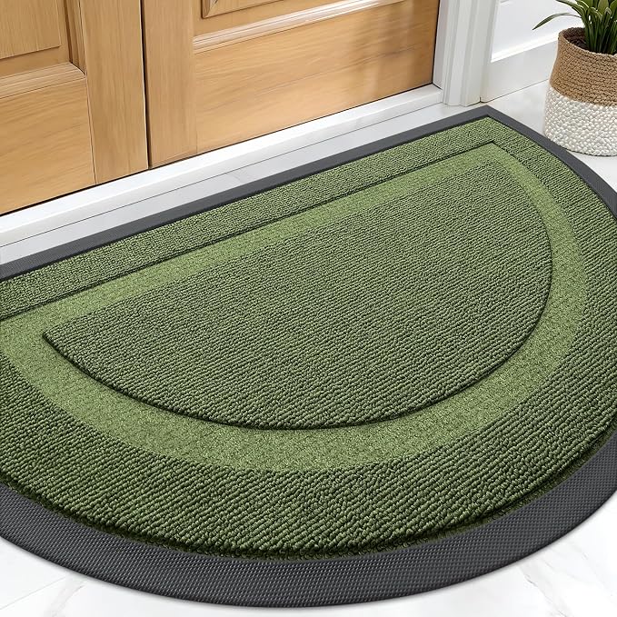 OLANLY Half Circle Front Door Mat Outside 29.5x17 All-Season Rubber Doormat | Classic Green, Absorbent, Heavy-Duty, Stain and Fade Resistant, Non-Slip Backing, Low-Profile Indoor Outdoor Entryway Mat