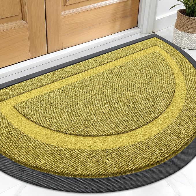 OLANLY Half Circle Front Door Mat Outside 29.5x17 All-Season Rubber Doormat | Lime Green, Absorbent, Heavy-Duty, Stain and Fade Resistant, Non-Slip Backing, Low-Profile Indoor Outdoor Entryway Mat