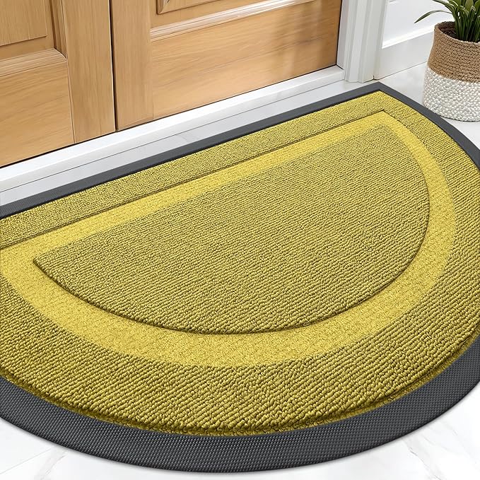 OLANLY Half Circle Front Door Mat Outside 33x21 All-Season Rubber Doormat | Lime Green, Absorbent, Heavy-Duty, Stain and Fade Resistant, Non-Slip Backing, Low-Profile Indoor Outdoor Entryway Mat