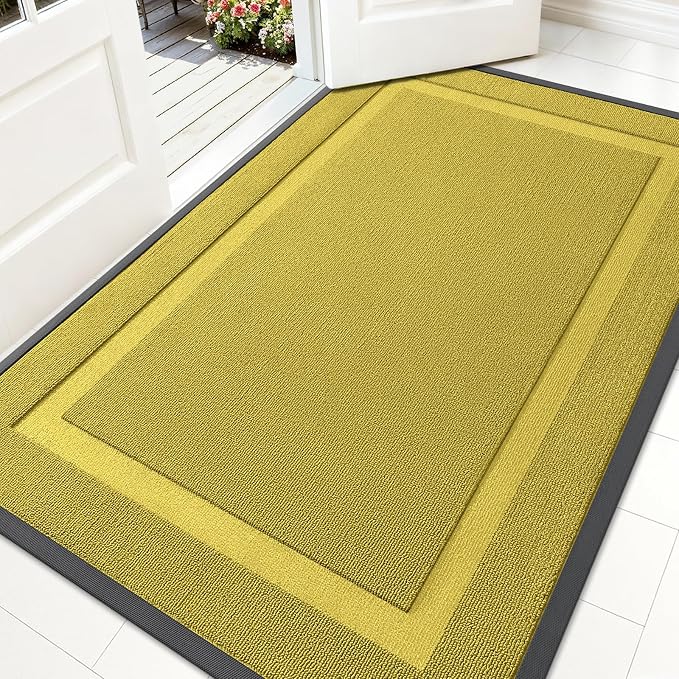 OLANLY Front Door Mat Outside 71x47, All-Season Heavy-Duty Rubber Doormat | Lime Green, Absorbent, Stain Fade Resistant, Waterproof Non-Slip Backing, Low-Profile Indoor Outdoor Floor Mat for Entryway