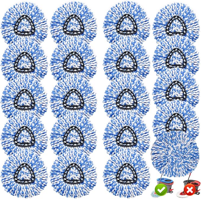 20 Pack Spin Mop Replacement Head,100% Microfiber,Easy Wring Mop Refill | Fit for Rinse Clean 2-Tank System,Deep-Cleaning,Machine Washable,360° Rotation,Easy Floor Cleaning,Density Weave, No Shedding