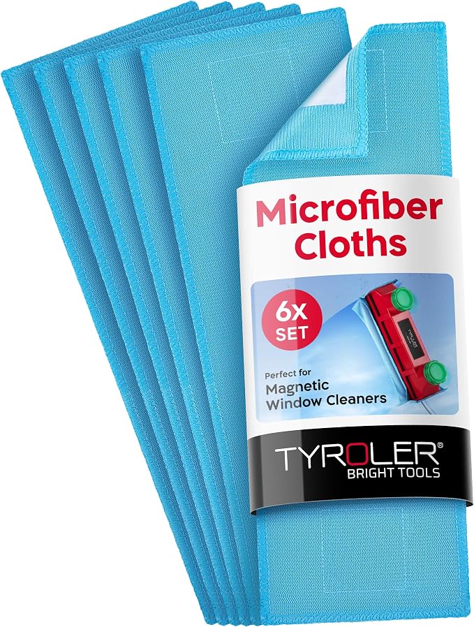Tyroler Pack of 6 Microfiber Cloths for Glider Magnetic Window Cleaner | Blue Replacement Cleaning Cloths, Ultra-Soft, Non-Abrasive And Highly Absorbent