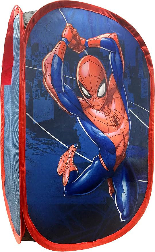 Jay Franco Marvel Spiderman Web Sling Pop Up Hamper - Mesh Laundry Basket/Bag with Durable Handles, 22" x 14"