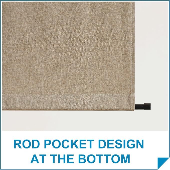 RYB HOME Linen Blended French Door Curtains, Self Adhesive Shades | Privacy, Room Darkening, Glass Door Window Curtains, for Kitchen Patio Sidelight Window, Tie Up, W30 x L80, Mocha, 1 Panel