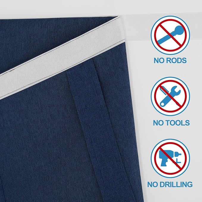 RYB HOME Privacy Door Window Curtains, Rich Linen Texture Room Darkening Window Curtains and Drapes Thermal Insulated Tricia Door Blinds for Patio Doorway, W26 x L80 inch, 1 Panel, Blue