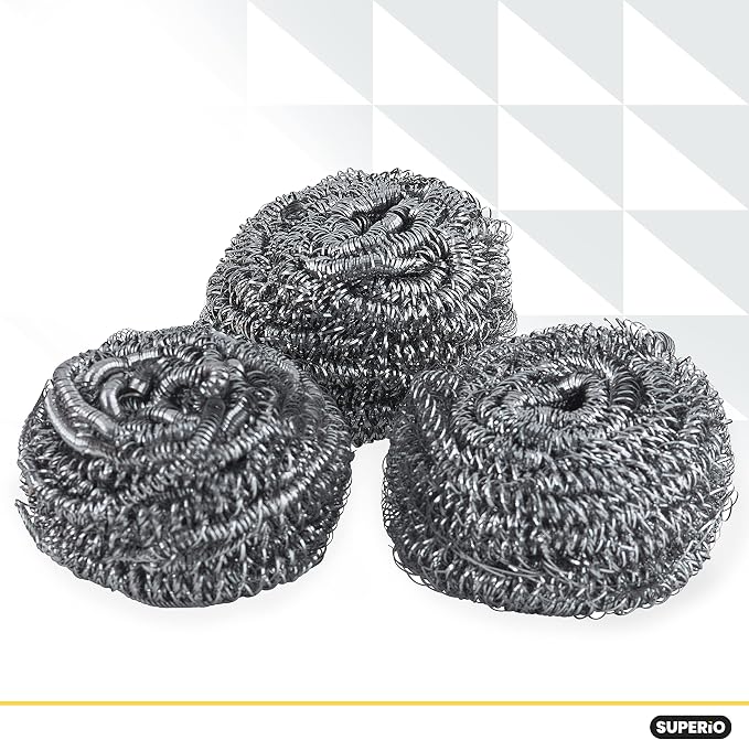Superio Stainless Steel Scourers Steel Wool Scrubber Pad Used for Dishes, Pots, Pans, Grill, Stoves, and Ovens, Easy scouring for Tough Kitchen Cleaning Pack of 24