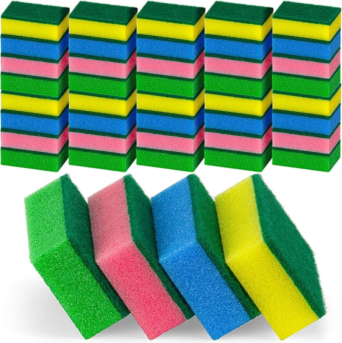 DecorRack 40 Kitchen Scrub Sponges, Heavy Duty Bulk Pack, Multicolor