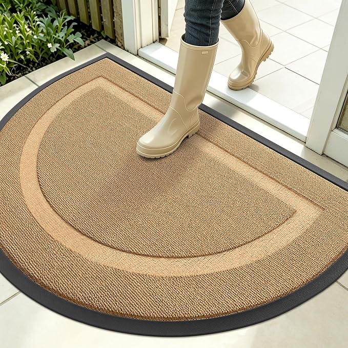 OLANLY Half Circle Front Door Mat Outside 35x23 All-Season Rubber Doormat | Butter Yellow, Absorbent, Heavy-Duty, Stain and Fade Resistant, Non-Slip Backing, Low-Profile Indoor Outdoor Entryway Mat