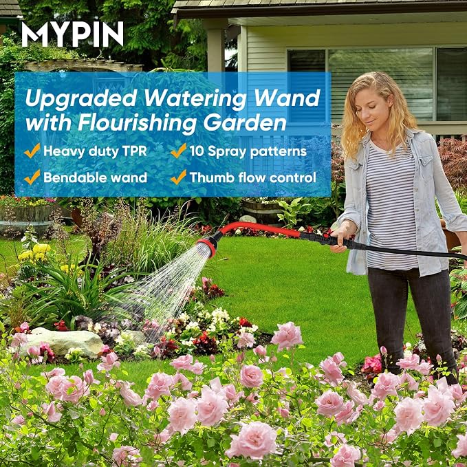 2 in 1 Bendable Watering Wand Heavy Duty for Garden/Car Cleaning | Use with 10 Spray Patterns, 29In Long Hose Nozzle Sprayer, Fits 3/4” Quick Coupling/Garden Hoses