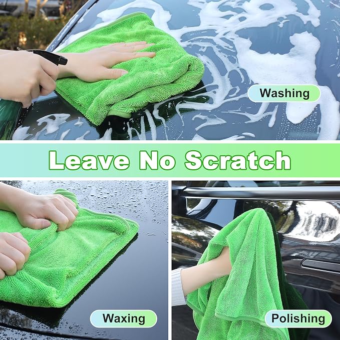 JOYMOOP Microfiber Towels for Cars, 3 Pack 35.4" x 23.6" Car Drying Towel, Green Reusable Car Towel, Quick Drying Car Microfiber Cleaning Cloth for RVs, SUVs, Trucks
