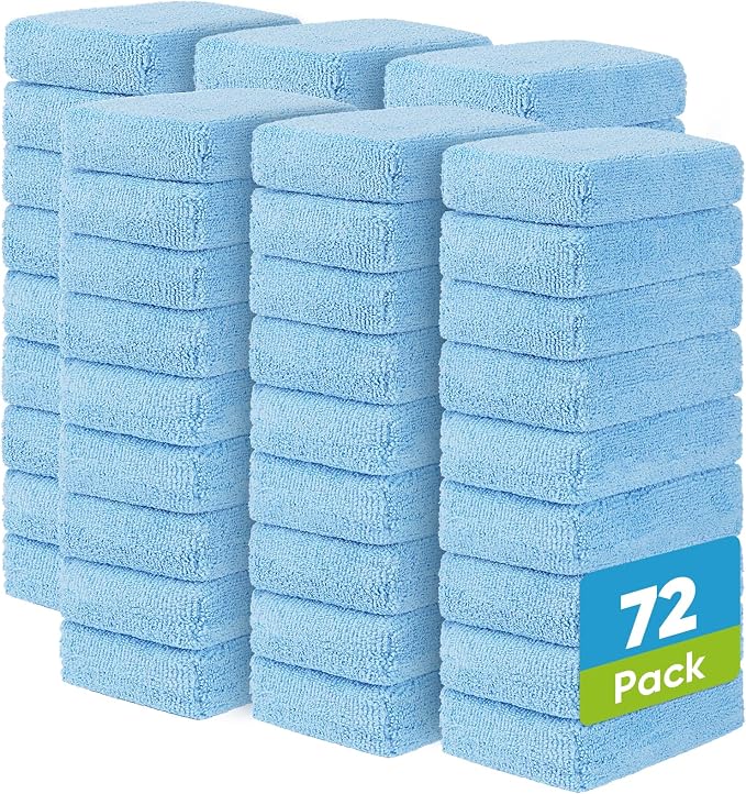 AIDEA Microfiber Applicator Pad-72PK, Car Wash Sponge, Blue | Car Sponge and Cleaning Pads, Perfect for Effortless Wax, Sealant, Conditioner Application, Car Detailing Supplies