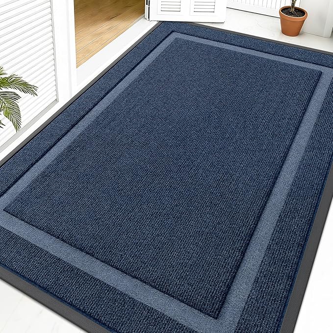 OLANLY Front Door Mat Outside 59x40, All-Season Heavy-Duty Rubber Doormat | Blue, Absorbent, Stain and Fade Resistant, Waterproof Non-Slip Backing, Low-Profile Indoor Outdoor Floor Mat for Entryway
