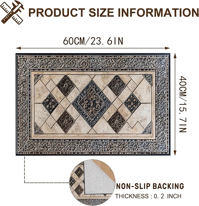 Vintage Geometric Mosaic Rug 15.7x23.6 Inch, Faux Cashmere Non Slip Small Area Rug, Decorative Indoor Floor Mat for Entryway Bedroom Kitchen (Geometric Grid, 15.7x23.6inch)