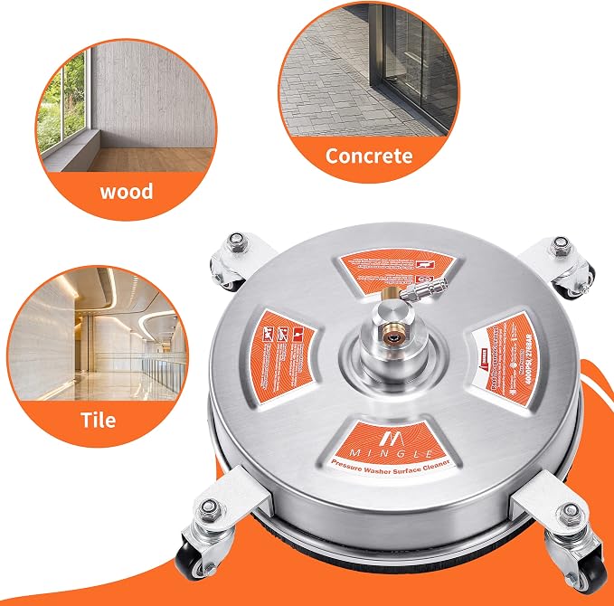 M MINGLE 14'' Pressure Washer Surface Cleaner Attachment, 4000 PSI | Driveway Power Washer Accessory with 2 Extension Wands, 1/4" Quick Connect, Ideal for Cleaning Driveways and Sidewalks