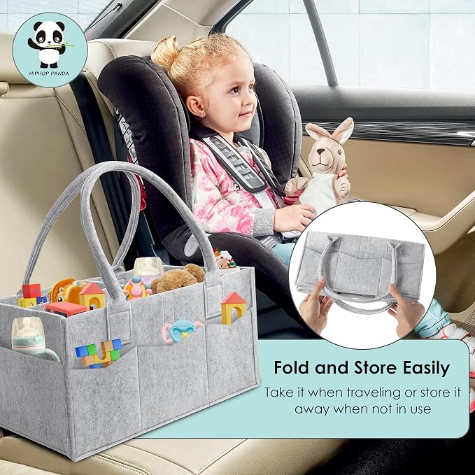 HIPHOP PANDA 2-Pack Diaper Caddy Organizer - Nursery Storage Bin & Car Organizer for Diapers, Wipes, and Baby Essentials - Dual-Color Solid Set (Grey/Oatmeal), Large Size