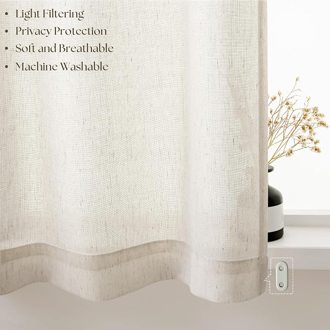 Beige 2 Panels 25 x 68 Inch Sidelight Curtain for Front Door Privacy | Semi Sheer Light Filtering, Boho Natural, Linen Textured Curtains, Dual Rod Pocket, for Bedroom Patio Door Window, W25xL68