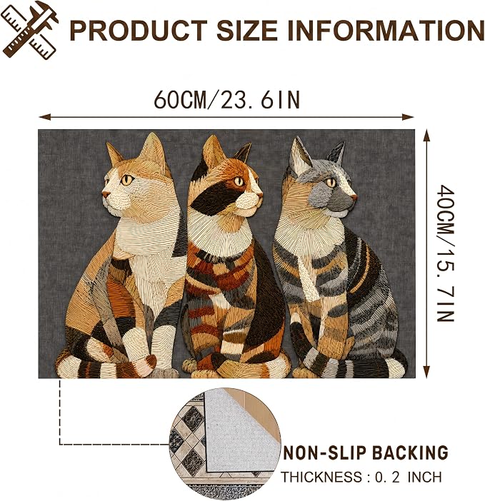 Three Cats Area Rug 15.7x23.6 Inch, Faux Cashmere Non Slip Floor Mat, Vintage Cat Decorative Rug for Entryway Bedroom Kitchen (Three Cats, 15.7x23.6inch)
