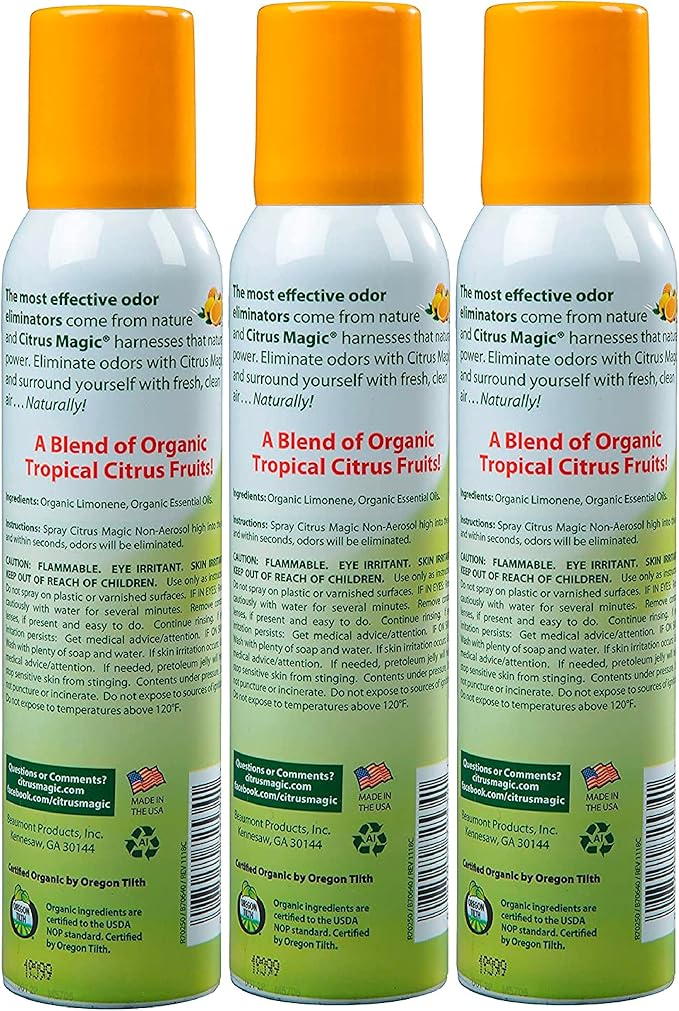 Citrus Magic Organic Air Freshener Spray, Orange Zest, 3 Ounce, Pack of 3 | Odor Eliminator for Home, Up to 7 Hours of Freshness, Non-Aerosol, Citrus-Based Formula