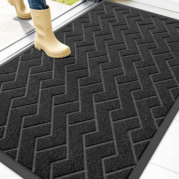 OLANLY Front Door Mat Outside 47x32, All-Season Absorbent Rubber Doormat | Black, Heavy-Duty, Stain and Fade Resistant, Waterproof Non-Slip Backing, Low-Profile Indoor Outdoor Floor Mat for Entryway