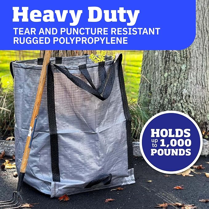 DURASACK Heavy Duty Home and Yard Bags, Gray, 3 Pack | 48-Gallon Reusable Self-Standing Lawn and Leaf Bags Garbage Can with Reinforced Handles