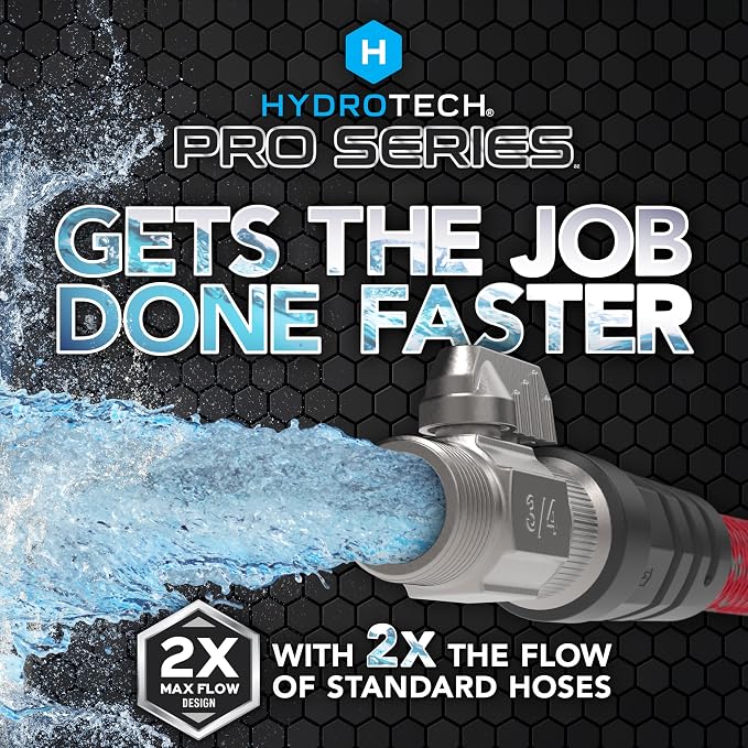 HydroTech Pro Series 200 ft Max Flow Garden Hose, 3/4 in Diameter | Patented Force Control Technology delivers 2x max water flow with lightweight, kink-free performance and compact storage.