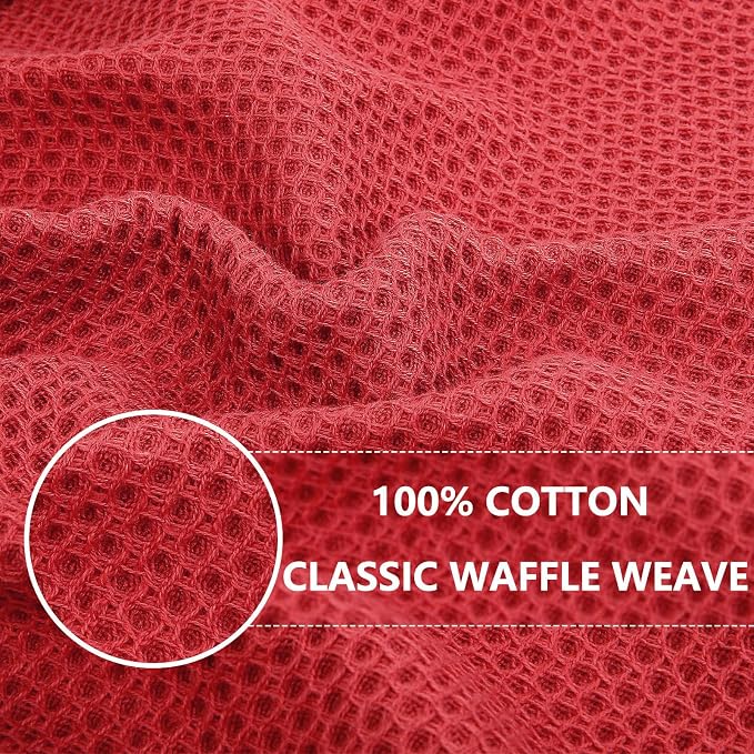 Homaxy 100% Cotton Waffle Weave Kitchen Dish Cloths 8-Pack, Brick Red | 12 x 12 Inches, Ultra Soft Absorbent Dish Towels, Quick Drying Dish Rags with Hanging Loop
