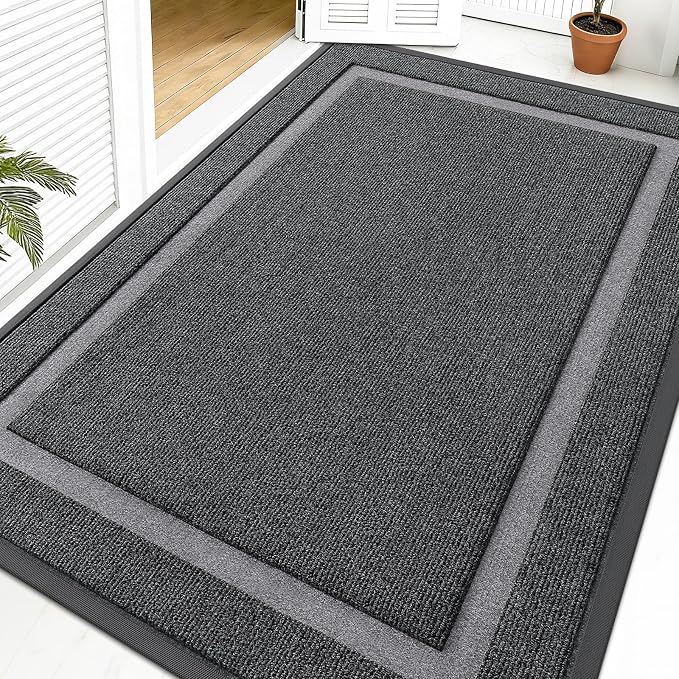 OLANLY Front Door Mat Outside 59x40, All-Season Heavy-Duty Rubber Doormat | Grey, Absorbent, Stain and Fade Resistant, Waterproof Non-Slip Backing, Low-Profile Indoor Outdoor Floor Mat for Entryway