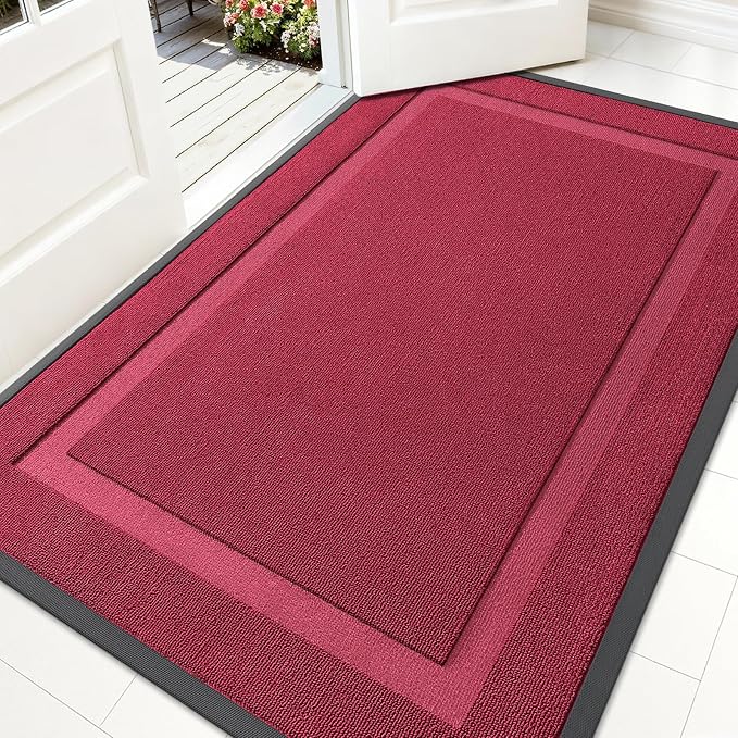 OLANLY Front Door Mat Outside 59x34, All-Season Heavy-Duty Rubber Doormat | Burgundy, Absorbent, Stain and Fade Resistant, Waterproof Non-Slip Backing, Low-Profile Indoor Outdoor Floor Mat for Entryway