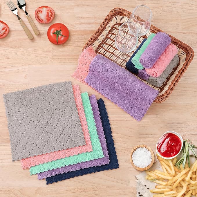Homaxy 12 Pack Super Soft & Absorbent Dish Cloths, 10" x 10", Purple | Coral Velvet, Nonstick Oil Fast Drying Microfiber Cleaning Cloth, No Lint Household Dishcloths