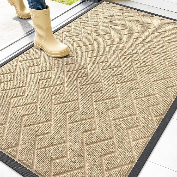 OLANLY Front Door Mat Outside 47x32, All-Season Absorbent Rubber Doormat | Beige, Heavy-Duty, Stain and Fade Resistant, Waterproof Non-Slip Backing, Low-Profile Indoor Outdoor Floor Mat for Entryway