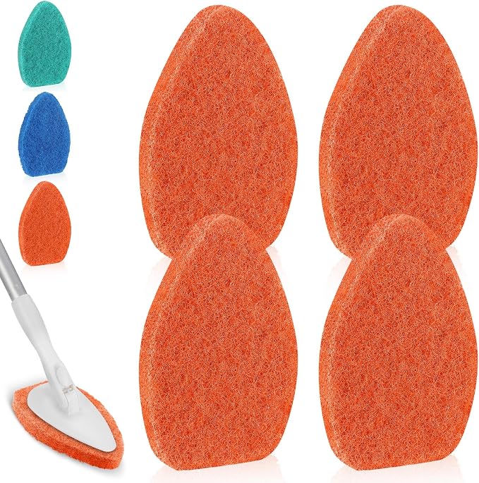 Baderke 4 Pcs Tub Tile Scrubber Cleaning Brush Pad (Without Handle), Orange | for Shower Bathroom Buildup Toilet Wall Floor, Brush Non-scratch Scouring Pads, Kitchen Sponges for Cleaning Home