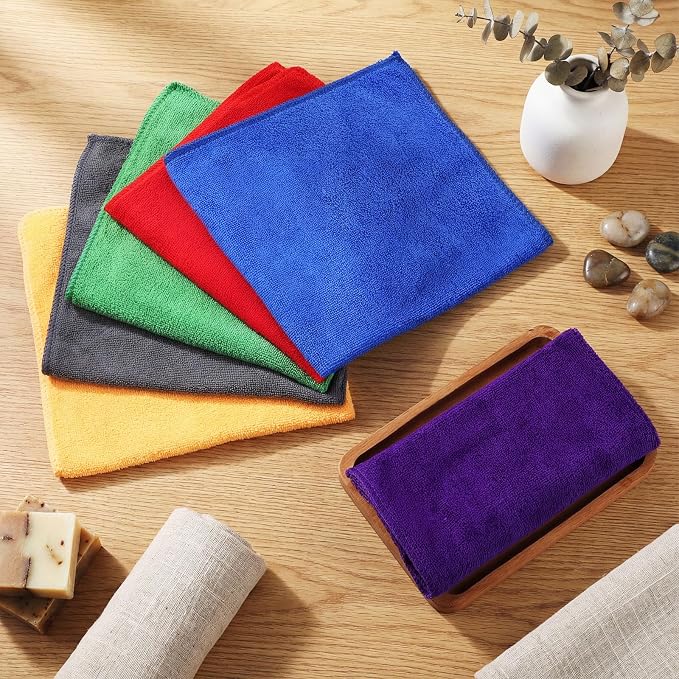 Nuenen 60 Pcs Microfiber Cleaning Cloths for Cars 16 x 16 Inch Ultra Absorbent Car Towels Drying Reusable Cleaning Supplies House Kitchen Window Microfiber Towel (6 Color)