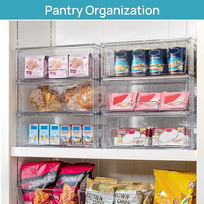 Vtopmart 8 Pack Large Clear Stackable Storage Drawers for Closet, Pantry | Easily Assemble Bathroom Closet Undersink Organizers,Plastic Bins for Cabinet,Kitchen Pantry,Medicine Organization