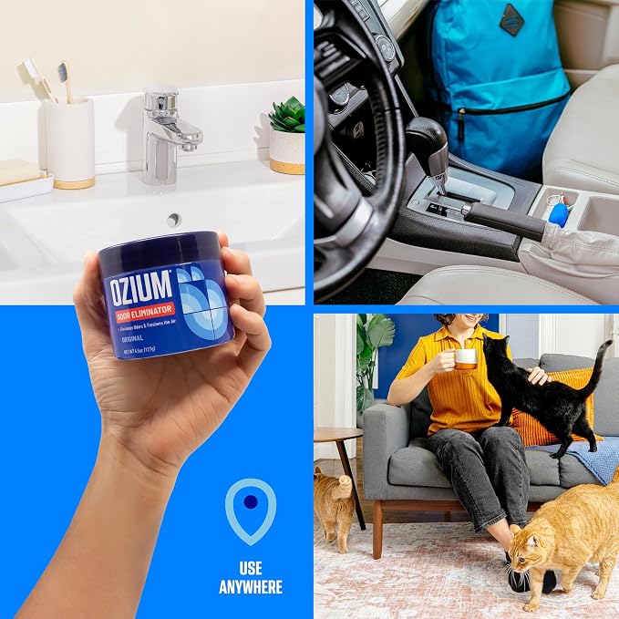Ozium 4.5 Oz. Odor Eliminating Gel, Air Freshener Alternative | For Smoke, Pets, and Musty Odors, Long Lasting Odor Remover for Cars, Homes, Original Scent, 4 Pack
