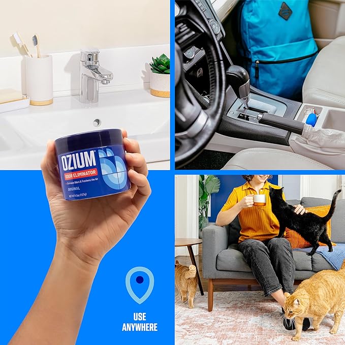 Ozium 4.5 Oz. Odor Eliminating Gel, Air Freshener Alternative | For Smoke, Pets, and Musty Odors, Long Lasting Odor Remover for Cars, Homes, Closets and Small Spaces, Linen Scent