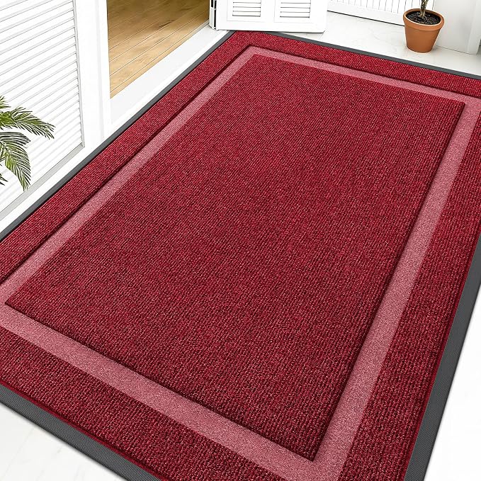 OLANLY Front Door Mat Outside 59x40, All-Season Heavy-Duty Rubber Doormat | Wine Red, Absorbent, Stain and Fade Resistant, Waterproof Non-Slip Backing, Low-Profile Indoor Outdoor Floor Mat for Entryway
