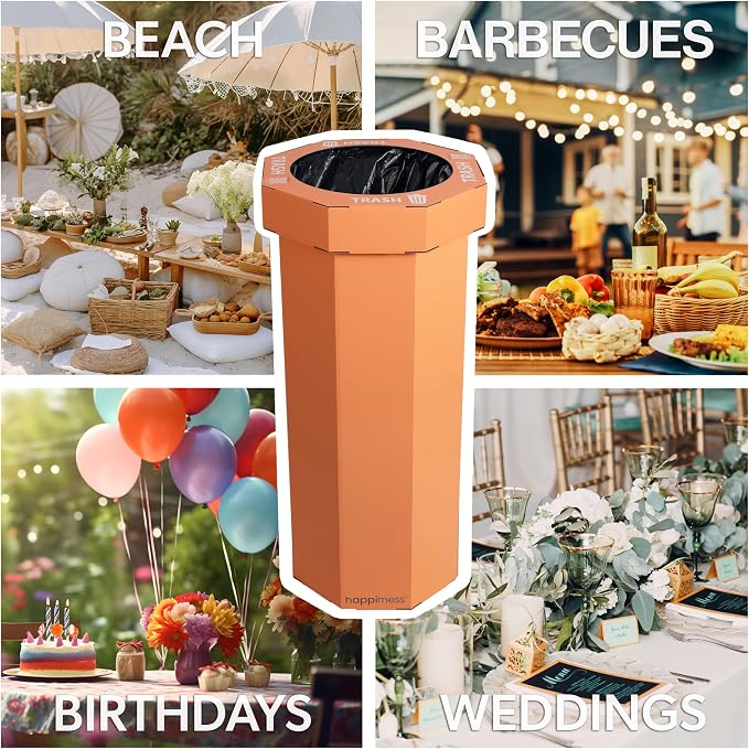 happimess Fleur 25 Gal Trash Can Bin, Carrot Cake, Set of 2 | Event Recycling, Traditional Classic Disposable Corrugated Cardboard, 32" Height, 16" Width, 16" Depth