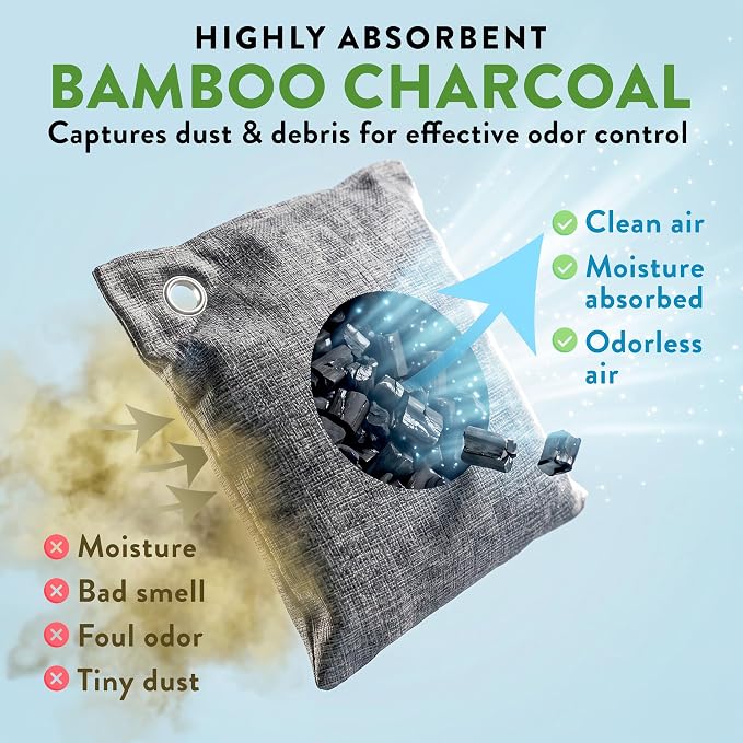 Activated Bamboo Charcoal Odor Absorber Bags for Strong Odors - 12 Pack Large 100g Air Purifying Bags, Natural Activated Charcoal Deodorizer for Shoes, Closet, Car, Gym Bag, Bathroom & Home